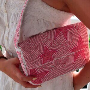 Beaded Shoulder Bag | Pink Star Purse | Pink Purse | Summer Handbag | Beaded Han